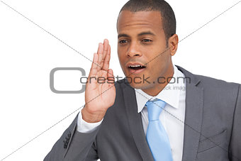 Business man calling for someone gesture