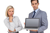 Business people presenting a laptop
