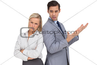 Businesswoman angry against her colleague arguing