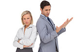 Blonde businesswoman angry against her colleague arguing