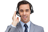 Smiling assistant with headset