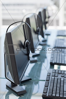 Computers and headsets from a call center