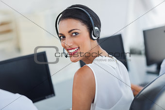 Call centre agent looking over shoulder