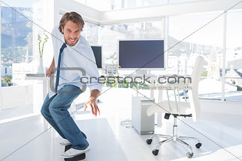 Employee skating in the office