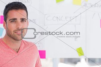 Designer standing in front of whiteboard