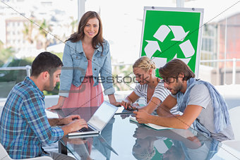 Team having meeting about eco policy