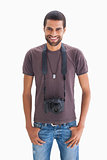 Handsome man with camera around his neck