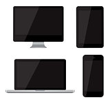 Isolated gadgets: pc, laptop, tablet, and cell phone. EPS10 vector illustration.