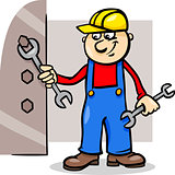worker with wrench cartoon illustration