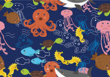 Seamless Background Pattern of Cartoon Sea Animals