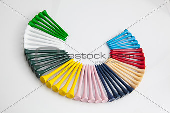 The colorful wooden golf tees 