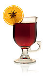 Hot mulled wine with orange slice and anise