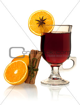 Hot mulled wine with oranges and cinnamon