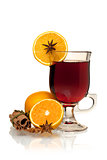 Hot mulled wine with oranges, anise and cinnamon