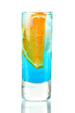 Alcohol cocktail with blue curacao and orange