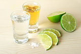 Blanc and Gold Tequila with lime and salt