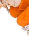 orange sandals and seashells frame