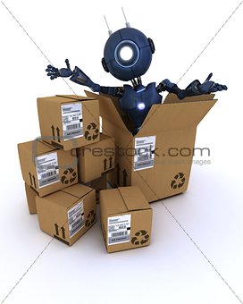 android with shipping boxes