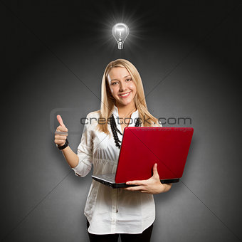 Idea Concept female with laptop shows well done