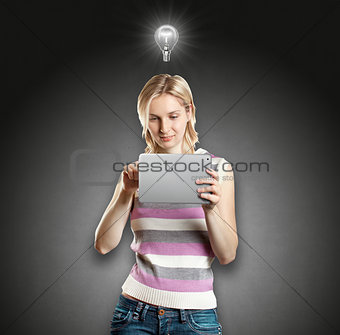 Idea Concept Businesswoman With Touch Pad