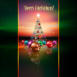 abstract greeting with Christmas tree and stars