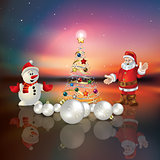 Abstract greeting with Christmas tree and Santa Claus