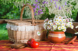 Summer   still life with flowers and food