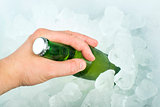 Bottle of beer and ice cubes