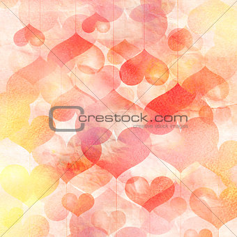 Vintage watercolor background of hearts