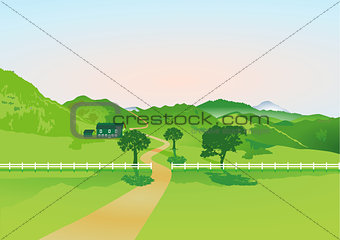 Landscape with farm and fence