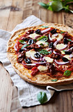 Pizza with mozzarella, dried and fresh tomatoes