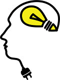 Head with bulb symbol and plug
