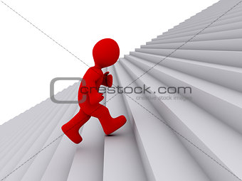 Person running up the stairs