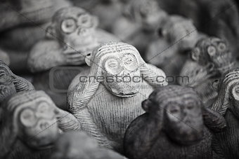 Stone miniature figurines of monkeys
