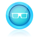 Blue shiny glasses icon with reflection