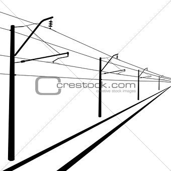 Railroad overhead lines. Contact wire. Vector illustration.