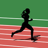 Running silhouettes in sport stadium. Vector illustration.