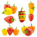 Colored Fresh Peppers -  big Set - Different compositions - Isol