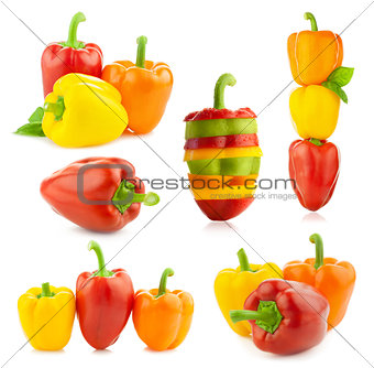 Colored Fresh Peppers -  big Set - Different compositions - Isol