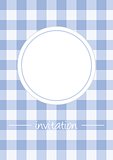 Retro blue vintage vector menu card or baby shower invitation with checkered pattern or grid texture and white space like plate or place for photo