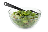 Healthy green salad with plastic fork