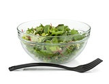 Healthy green salad with plastic fork