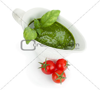 Pesto sauce and cherry tomatoes