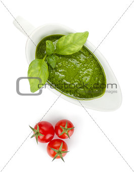 Pesto sauce and cherry tomatoes