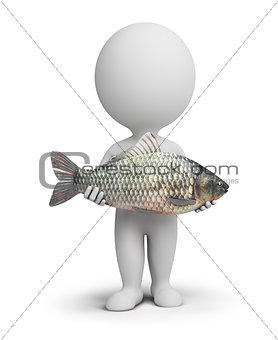 3d small people - fisherman and fish