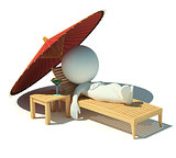 3d small people - rest on a chaise lounge