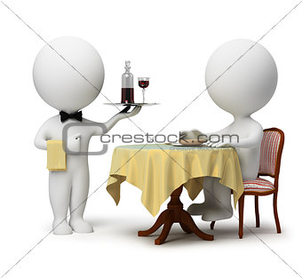 3d small people - waiter and client