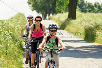 Mother with two sons on bicycle trip