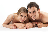 Caucasian couple with one week old boy