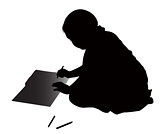 cute girl studying silhouette vector